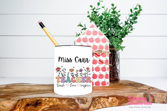 Personalised Teacher Ceramic Pencil Pot | Custom Teacher Desk Organiser | Teacher Gift | Personalised Teacher Desk Decor-Teach Love Inspire