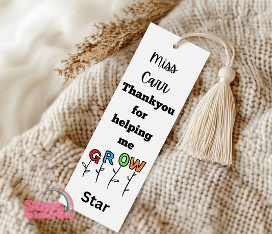 Personalised Teacher Aluminium Bookmark | Teacher Thank You Gift | Custom Name Bookmark | End of Term Gift for Teacher or Educator - Grow