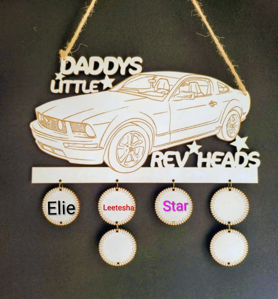 Daddy's/ Pops  Little Rev Heads Wall Hanger, Custom Wood Sign,Personalised Wall Sign