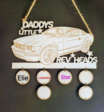 Daddy's/ Pops  Little Rev Heads Wall Hanger, Custom Wood Sign,Personalised Wall Sign