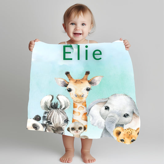 Personalised Baby blanket, Custom baby shower gift, Custom kids blanket, Name Printed Safari Blanket