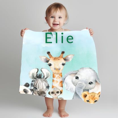 Personalised Baby blanket, Custom baby shower gift, Custom kids blanket, Name Printed Safari Blanket