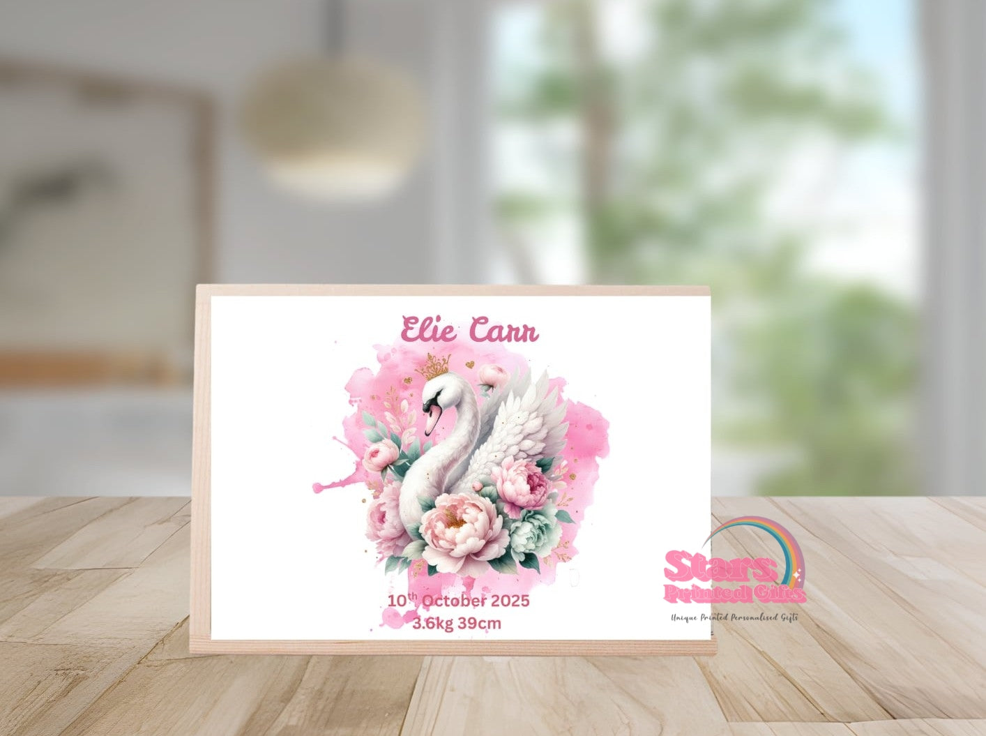 Personalised Wooden Mini Keepsake Box | Custom Name & Photo Trinket Box | Small Memory Box for Baby- Pink Swan