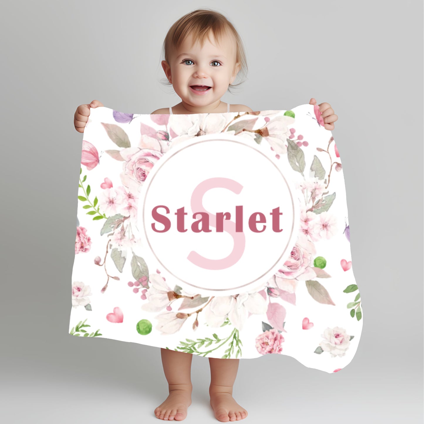 Personalised Baby blanket, Custom baby shower gift, Custom kids blanket, Name Printed Floral Blanket