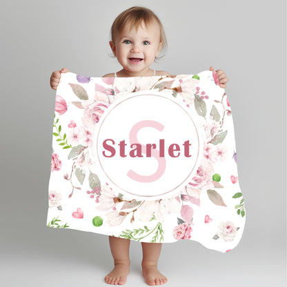 Personalised Baby blanket, Custom baby shower gift, Custom kids blanket, Name Printed Floral Blanket