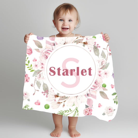 Personalised Baby blanket, Custom baby shower gift, Custom kids blanket, Name Printed Floral Blanket