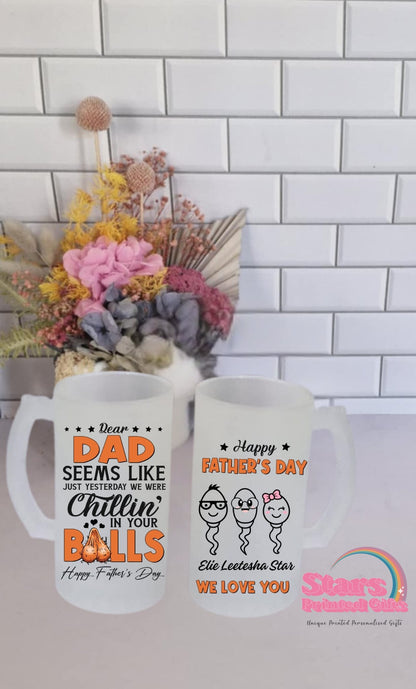 Personalised Beer Stein Glass, Custom Photo Beer Mug, Fathers Day Sperm Beer Mug