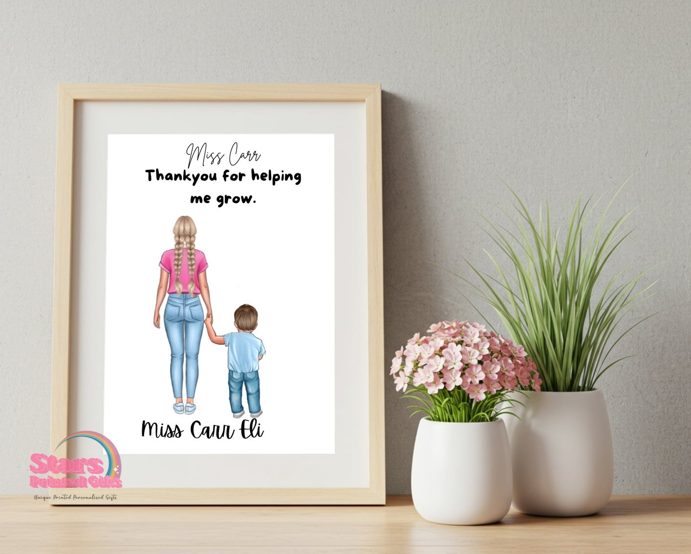 Personalised Teacher Artwork, Custom Teacher Portrait , For Childcare Teacher, Digital Print, Printed or Framed Gift.