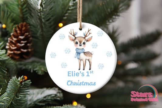 Personalised Christmas Ornament – Custom Ceramic or Aluminium Ornament – 1st Christmas Keepsake Decoration – Deer