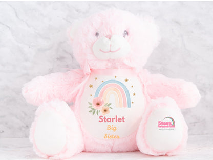 Personalised Big Sister Plush , Custom Printed Keepsake Elephant, Baby Announcement Bear