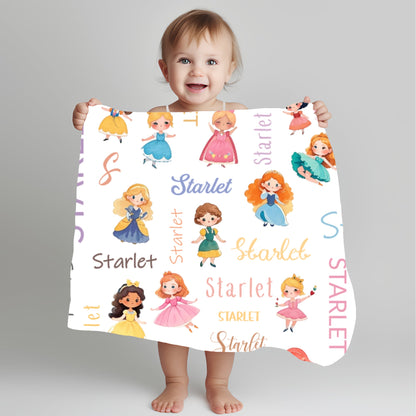 Personalised Baby blanket, Custom baby shower gift, Custom kids blanket, Name Printed Princess Blanket