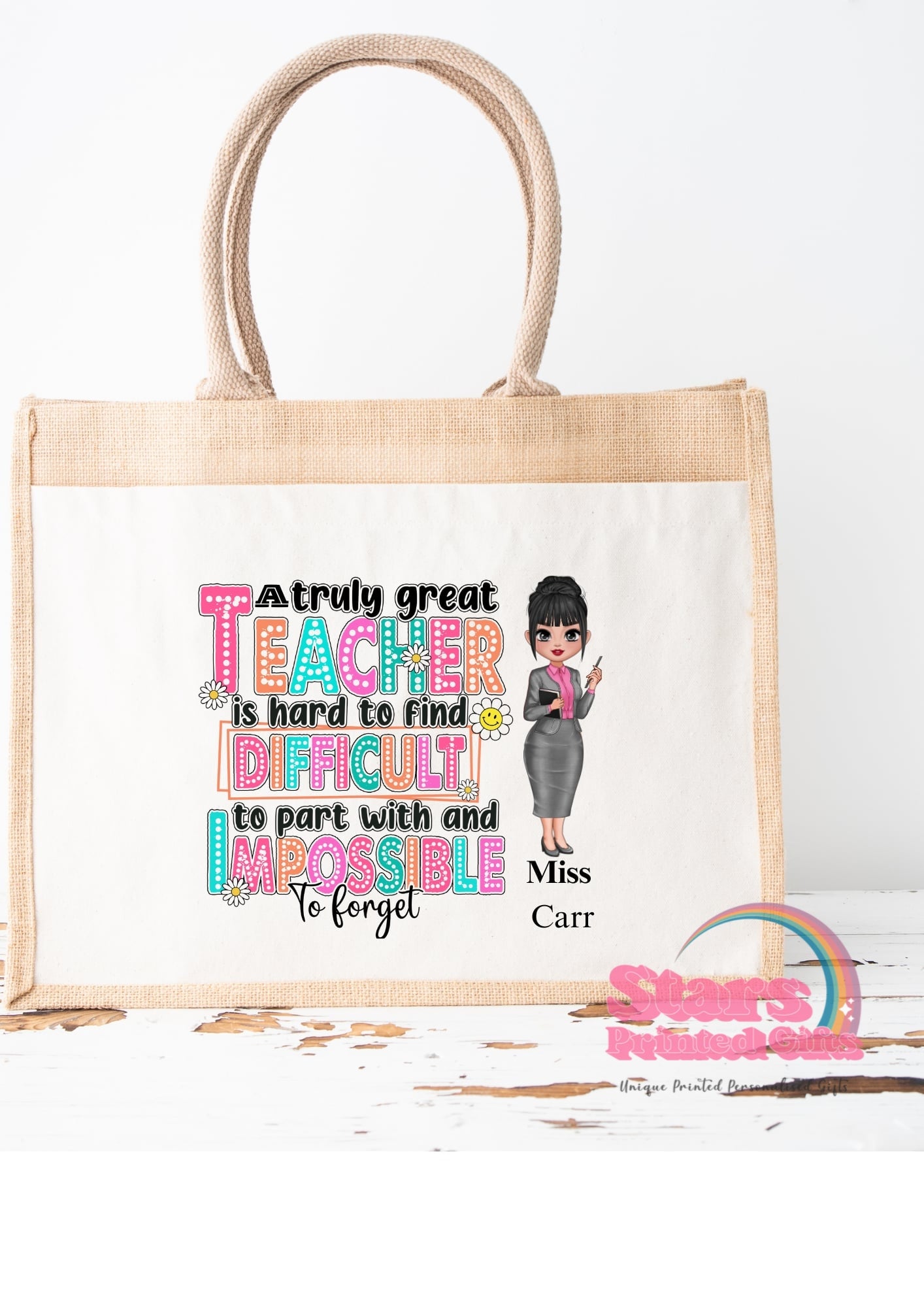 Personalised Jute Tote Bag | Eco Friendly Reusable Shopping Bag | Custom Name Gift for Teachers - Great Teacher