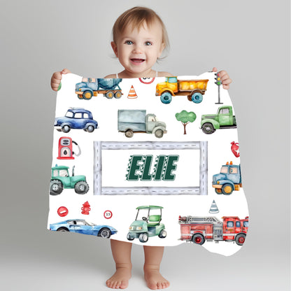 Personalised Baby blanket, Custom baby shower gift, Custom kids blanket, Name Printed Cars Blanket