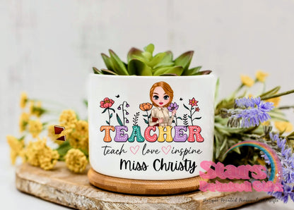 Teacher Personalised Succulent Planter Pot, Custom Classroom Gift, Thank You Teacher Gift, End of Year Appreciation Plant Pot - Teach Love Inspire
