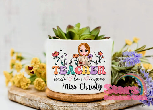 Teacher Personalised Succulent Planter Pot, Custom Classroom Gift, Thank You Teacher Gift, End of Year Appreciation Plant Pot - Teach Love Inspire