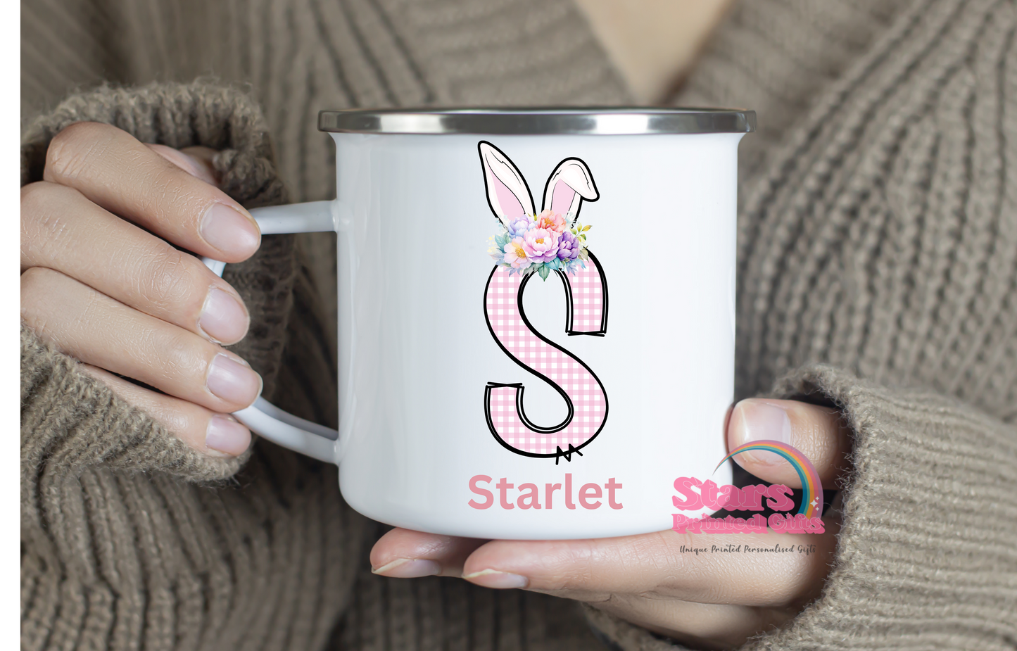 Letter Bunny Personalised Enamel Mug, Easter Gift