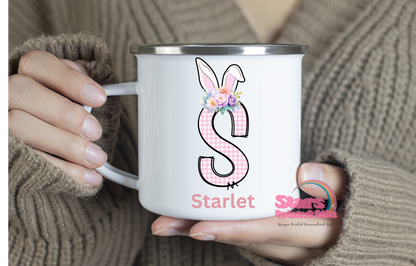 Letter Bunny Personalised Enamel Mug, Easter Gift