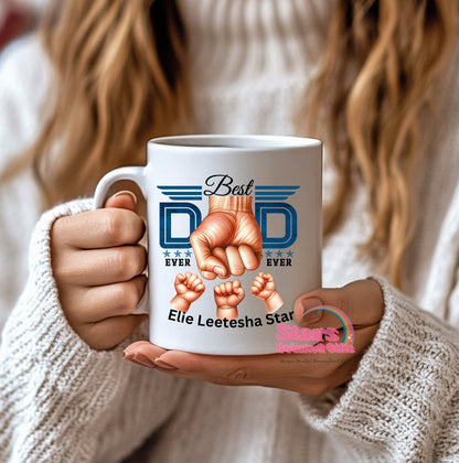 Best Dad Fist Pump Mug, Custom 1st  Father's Day Gift, Custom Mug, Upto 6 Kids Names.