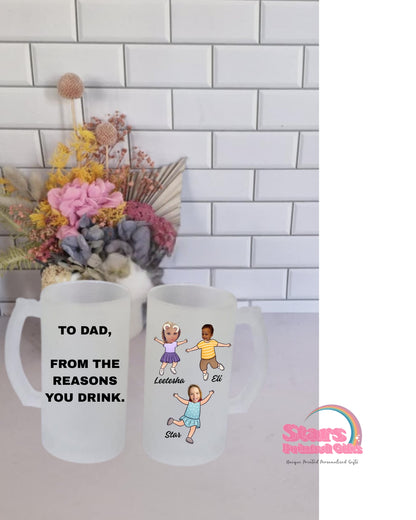 Personalised Beer Stein Glass, Custom Photo Beer Mug, Fathers Day Beer Mug Silly Faces