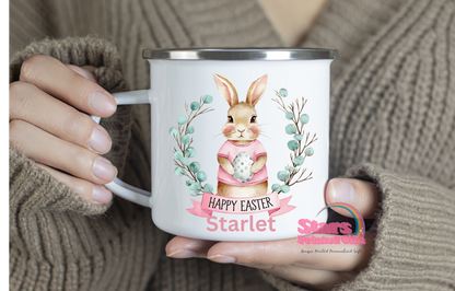 Easter Personalised Enamel Mug,Pink/Blue ,Easter Mug.