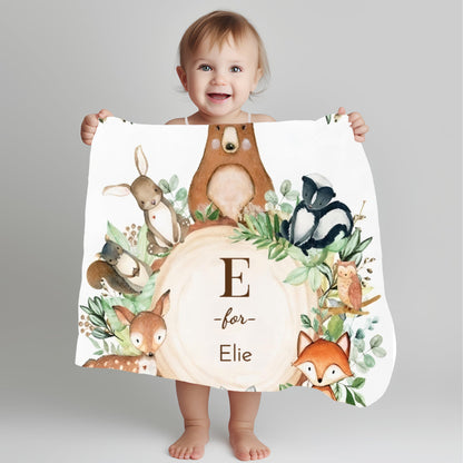 Personalised Baby blanket, Custom baby shower gift, Custom kids blanket, Name Printed Woodlands Blanket