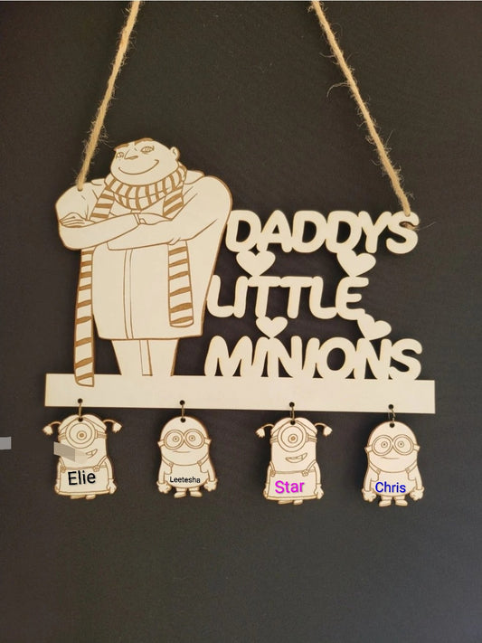 Daddy's/Poppy's  Little Minions Wall Hanger, Custom Wood Sign,Personalised Wall Sign