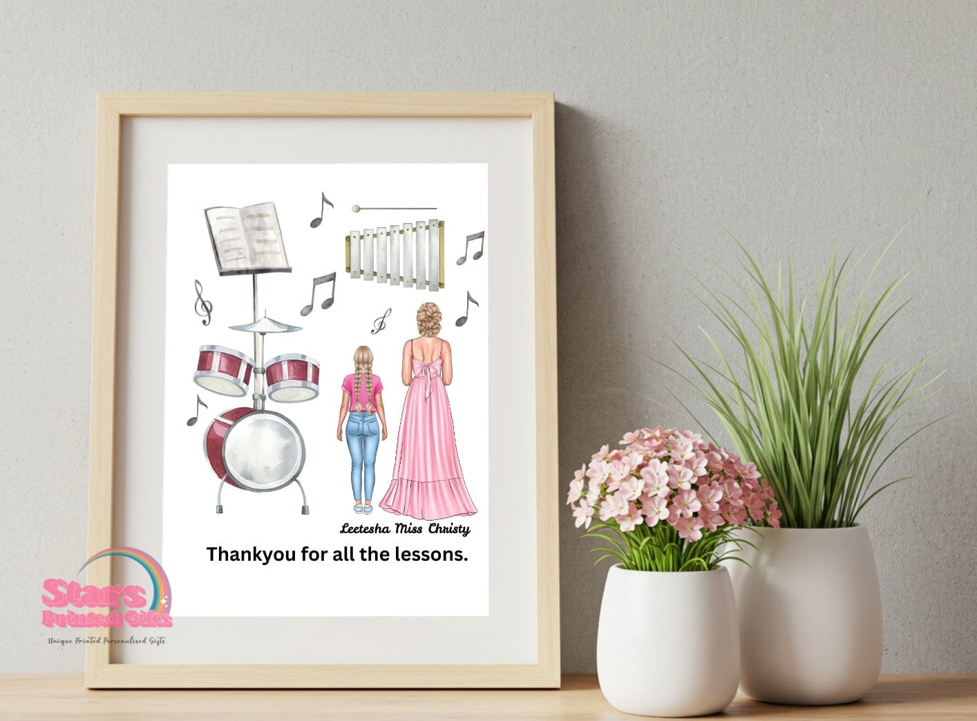 Personalised Teacher Artwork, Custom Teacher Portrait , For Music  Teacher, Digital Print, Printed or Framed Gift.