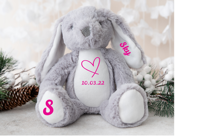 New Baby Gift, Birth Heart Bear ,  Personalised Plush Bunny,Personalised Keepsake Plush Bear, Baby Shower Gift.