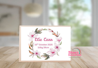 Personalised Wooden Mini Keepsake Box | Custom Name & Photo Trinket Box | Small Memory Box for Baby- Pink Floral