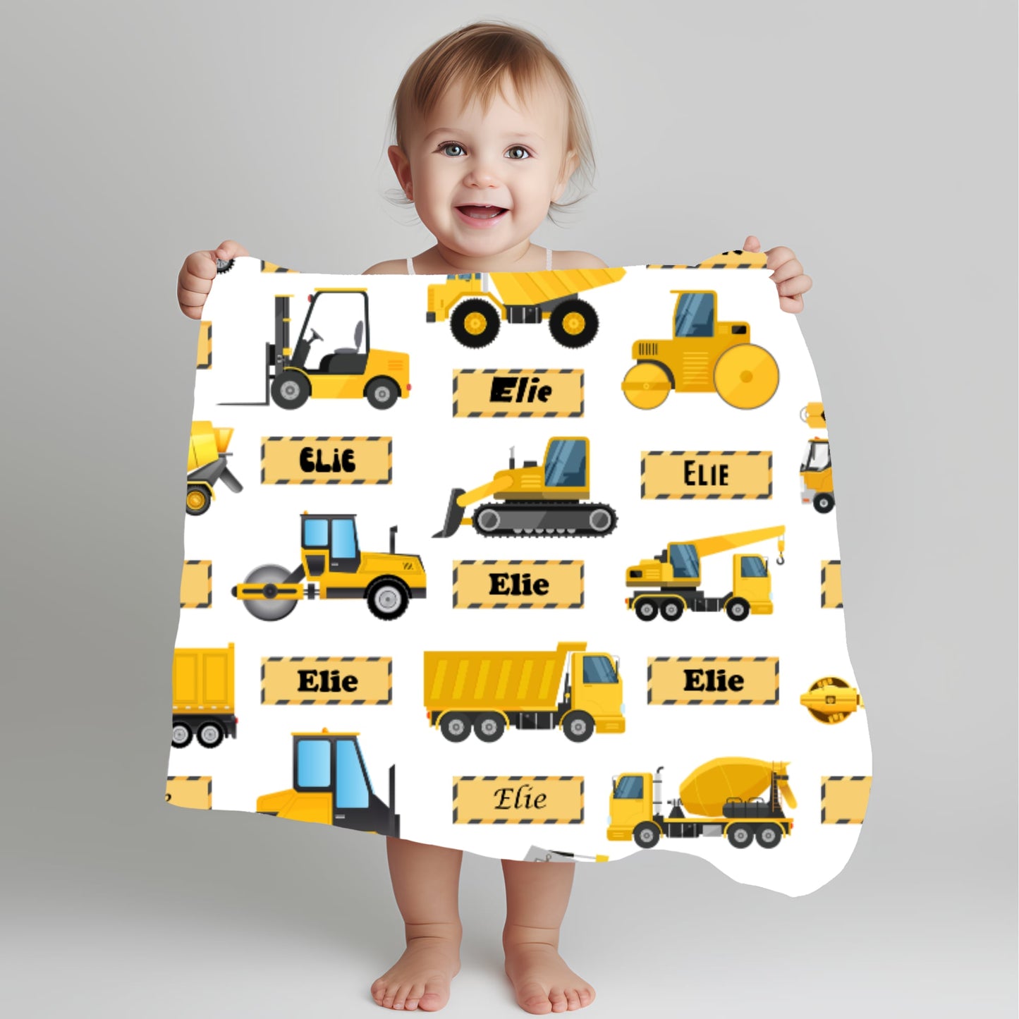 Personalised Baby blanket, Custom baby shower gift, Custom kids blanket, Name Printed Construction Blanket