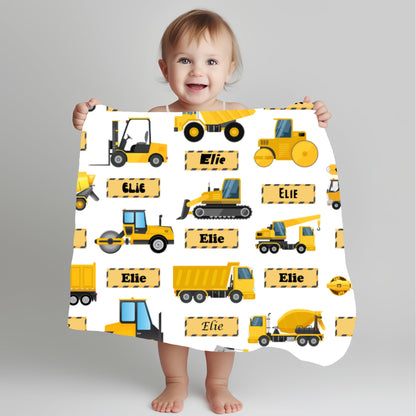 Personalised Baby blanket, Custom baby shower gift, Custom kids blanket, Name Printed Construction Blanket