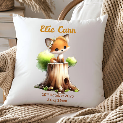 Personalised Baby Birth Stats Pillow Case with Insert | Newborn Keepsake Gift  | Nursery Decor Baby Pillow- Foxy