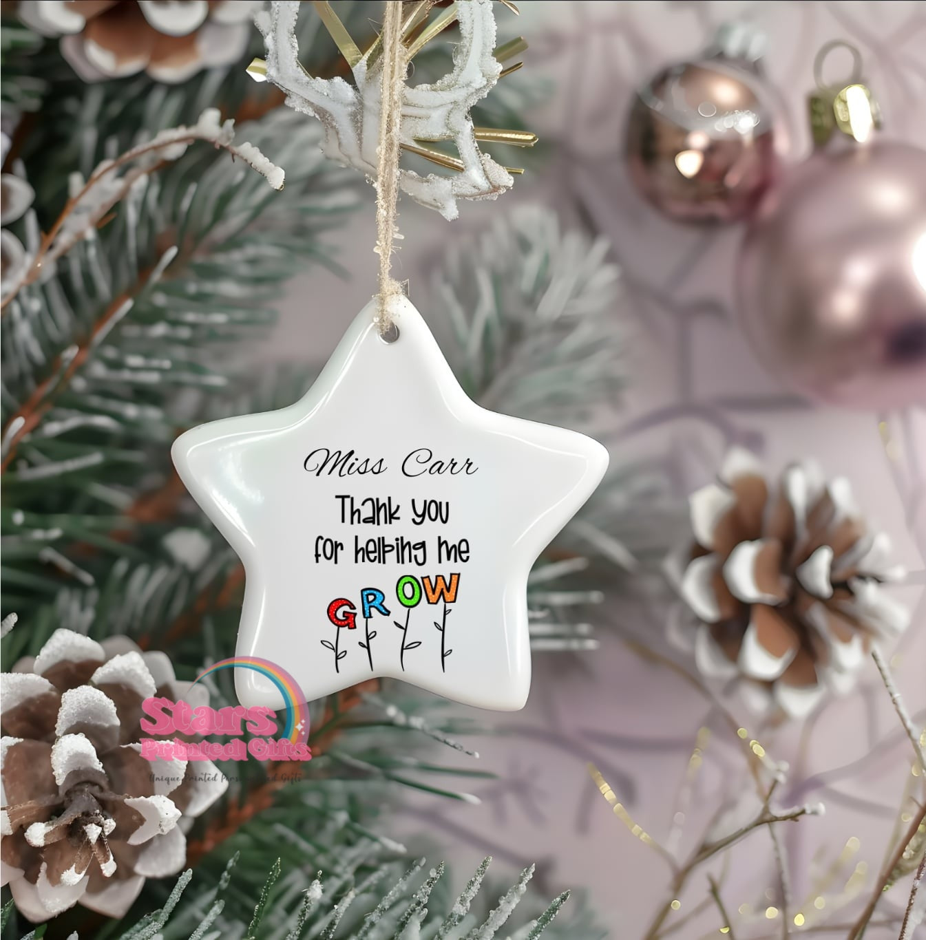 Personalised Teacher Ornament – Custom Ceramic or Aluminium Ornament – Teacher Christmas Keepsake Decoration – Grow