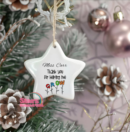 Personalised Teacher Ornament – Custom Ceramic or Aluminium Ornament – Teacher Christmas Keepsake Decoration – Grow