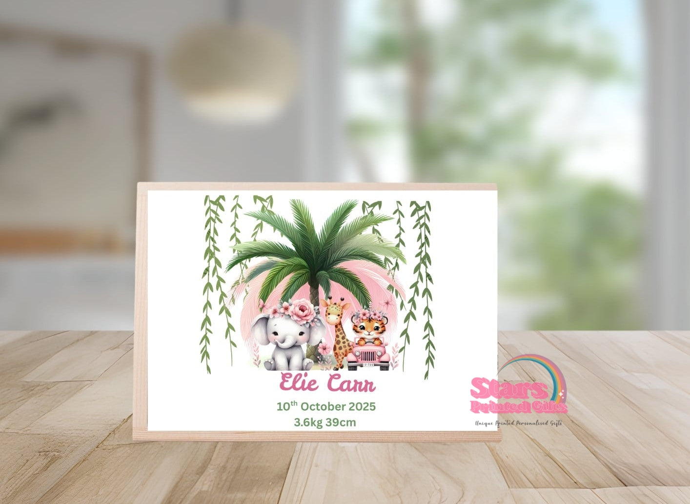 Personalised Wooden Mini Keepsake Box | Custom Name & Photo Trinket Box | Small Memory Box for Baby- Pink Safari