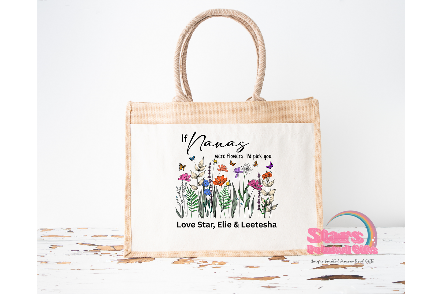 Mother's Day Gift, Personalised Jute Tote Bag, Personalised Flower Garden Quote Bag.
