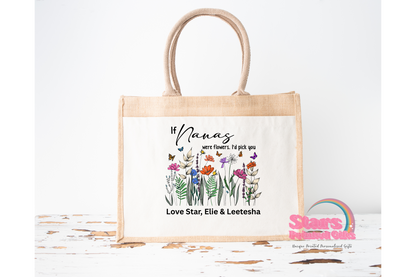 Mother's Day Gift, Personalised Jute Tote Bag, Personalised Flower Garden Quote Bag.