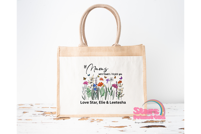 Mother's Day Gift, Personalised Jute Tote Bag, Personalised Flower Garden Quote Bag.