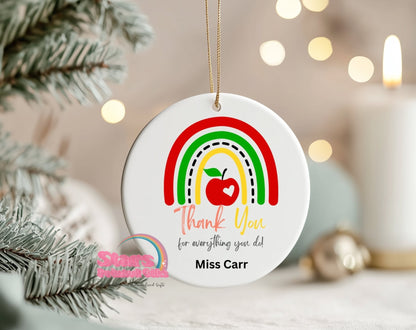 Personalised Teacher Ornament – Custom Ceramic or Aluminium Ornament – Teacher Christmas Keepsake Decoration – Teacher Appreciation