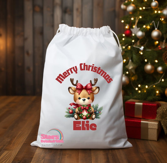 Personalised Christmas Santa Sack Christmas Baby Reindeer / Custom Name Christmas Gift Bag / Reuseable Christmas Toy Bag For Kids