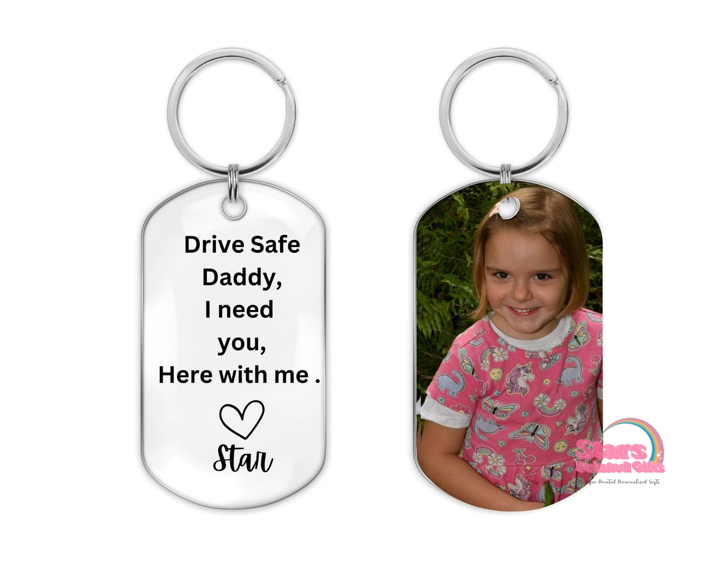 Personalised Dog Tag Keyring, Custom  Photo & Name Keychain, Custom Printed Gift- Drive Safe