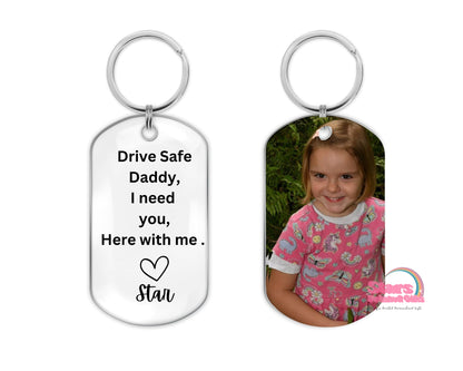 Personalised Dog Tag Keyring, Custom  Photo & Name Keychain, Custom Printed Gift- Drive Safe