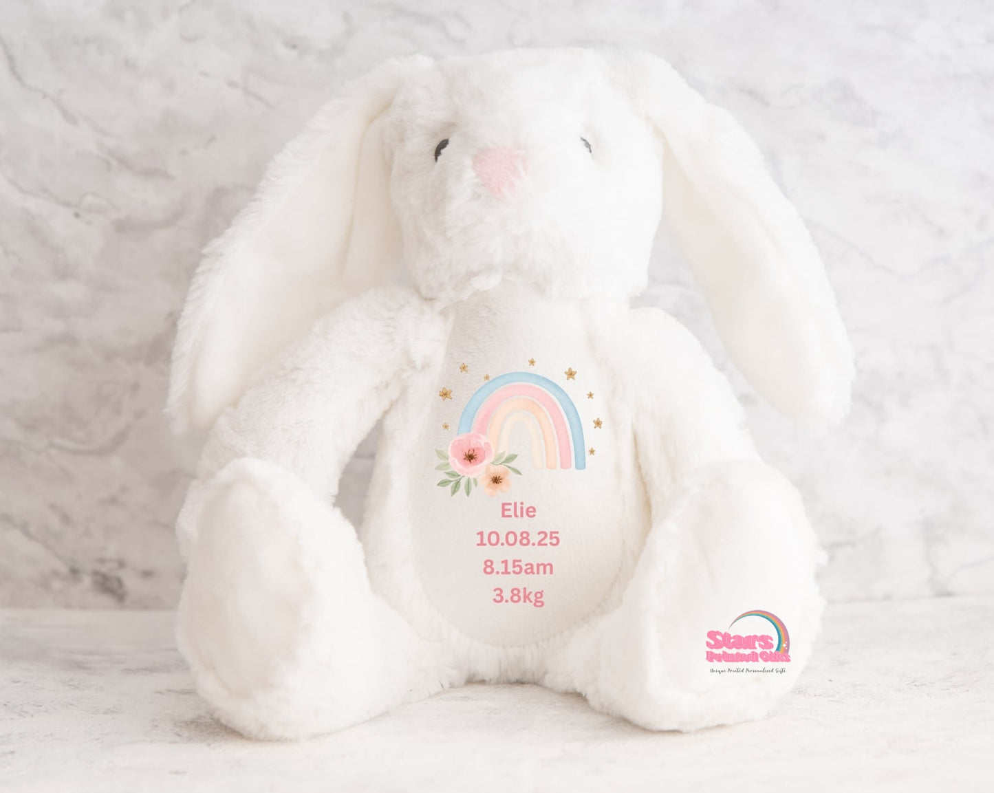 Personalised Birth Plush, Custom Printed Keepsake Elephant, Birth Stat Bear