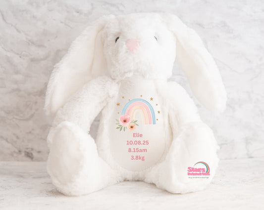 Personalised Birth Plush, Custom Printed Keepsake Elephant, Birth Stat Bear