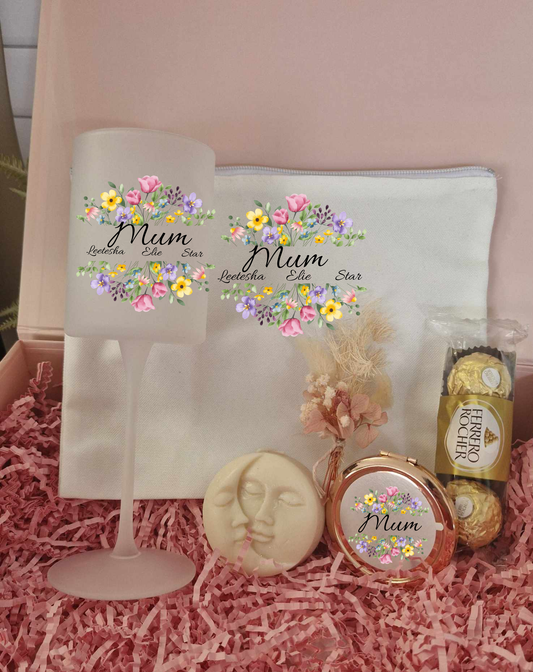 Mothers Gift Set, Personalised Bright Floral Gift Hamper, Gift For her.