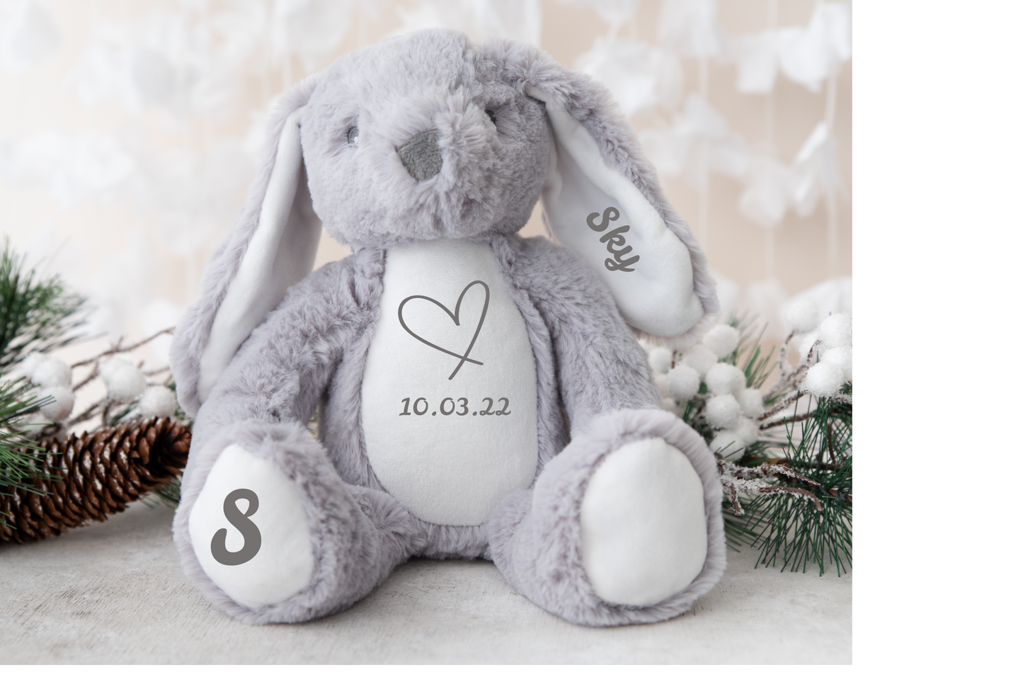New Baby Gift, Birth Heart Bear ,  Personalised Plush Bunny,Personalised Keepsake Plush Bear, Baby Shower Gift.