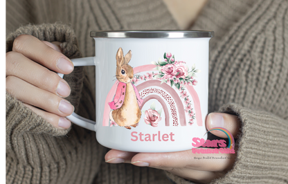 Personalised Rainbow Bunny Enamel Mug, Easter Gift