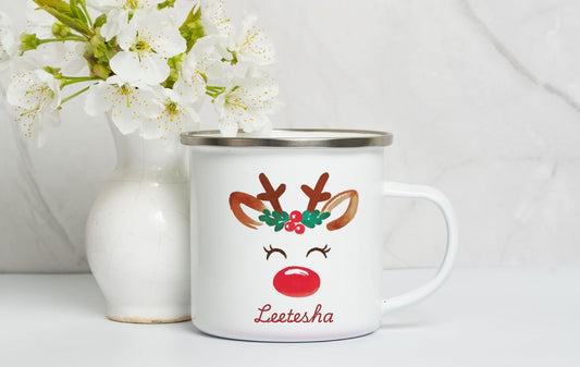 Personalised Enamel Mug ,Kids Christmas Mug, Christmas Eve Box Gift, 1st December Box Gift, Custom Camping Mug, Cup For Kids- Christmas Unicorn
