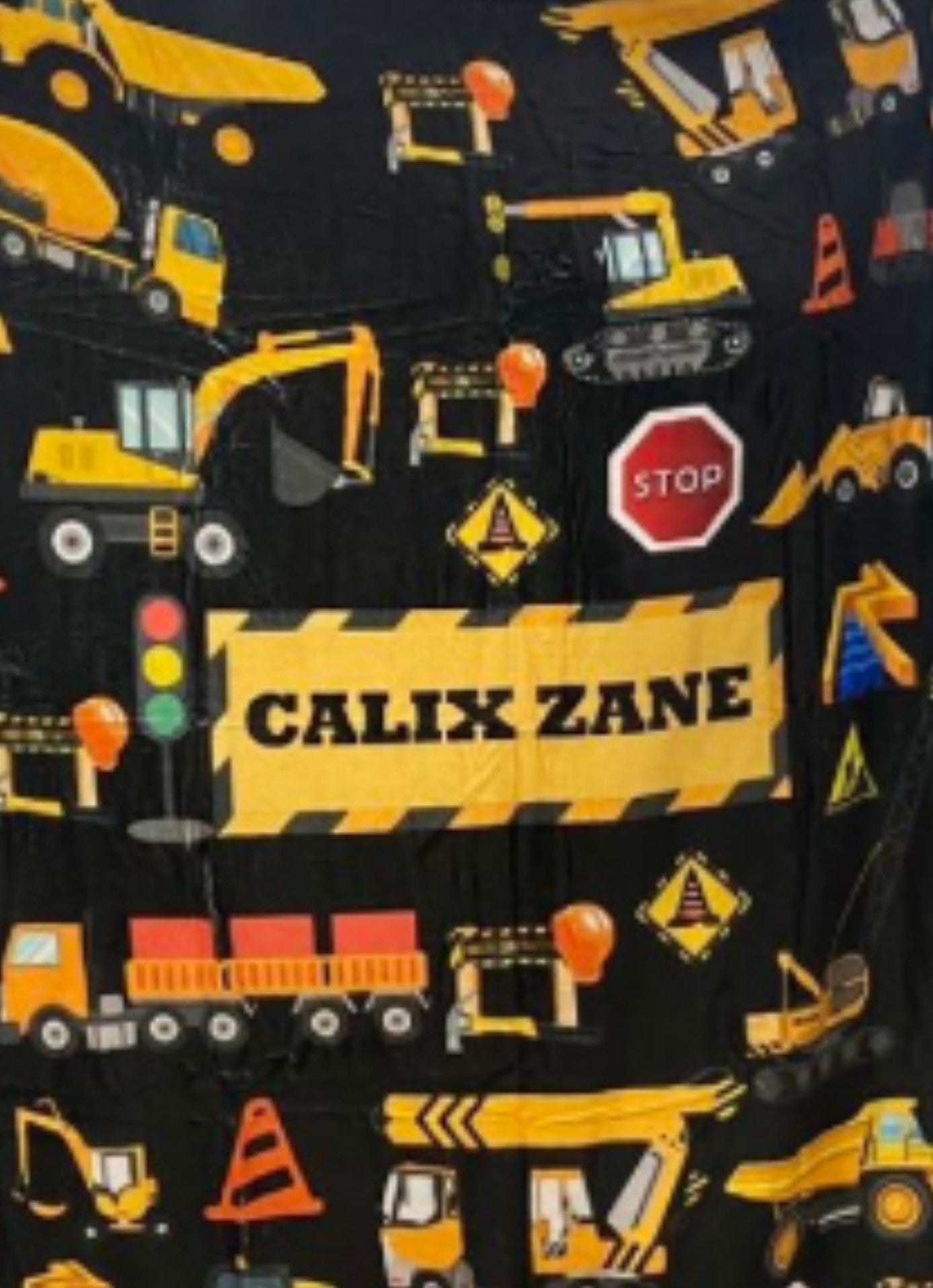 Personalised Baby blanket, Custom baby shower gift, Custom kids blanket, Name Printed Construction Blanket