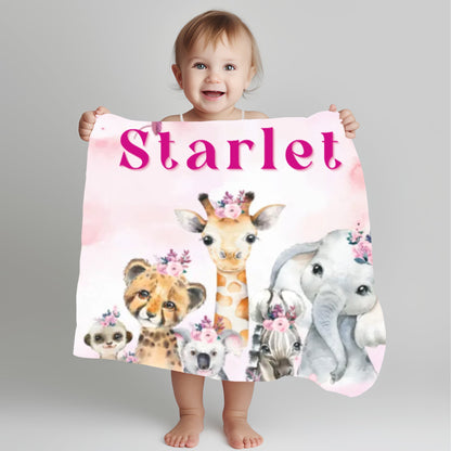 Personalised Baby blanket, Custom baby shower gift, Custom kids blanket, Name Printed Safari Blanket